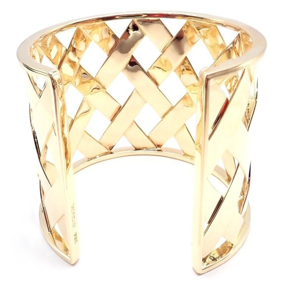 Authentic Verdura 18k Yellow Gold Criss Cross Wide Cuff Bracelet - Picture 8 of 13
